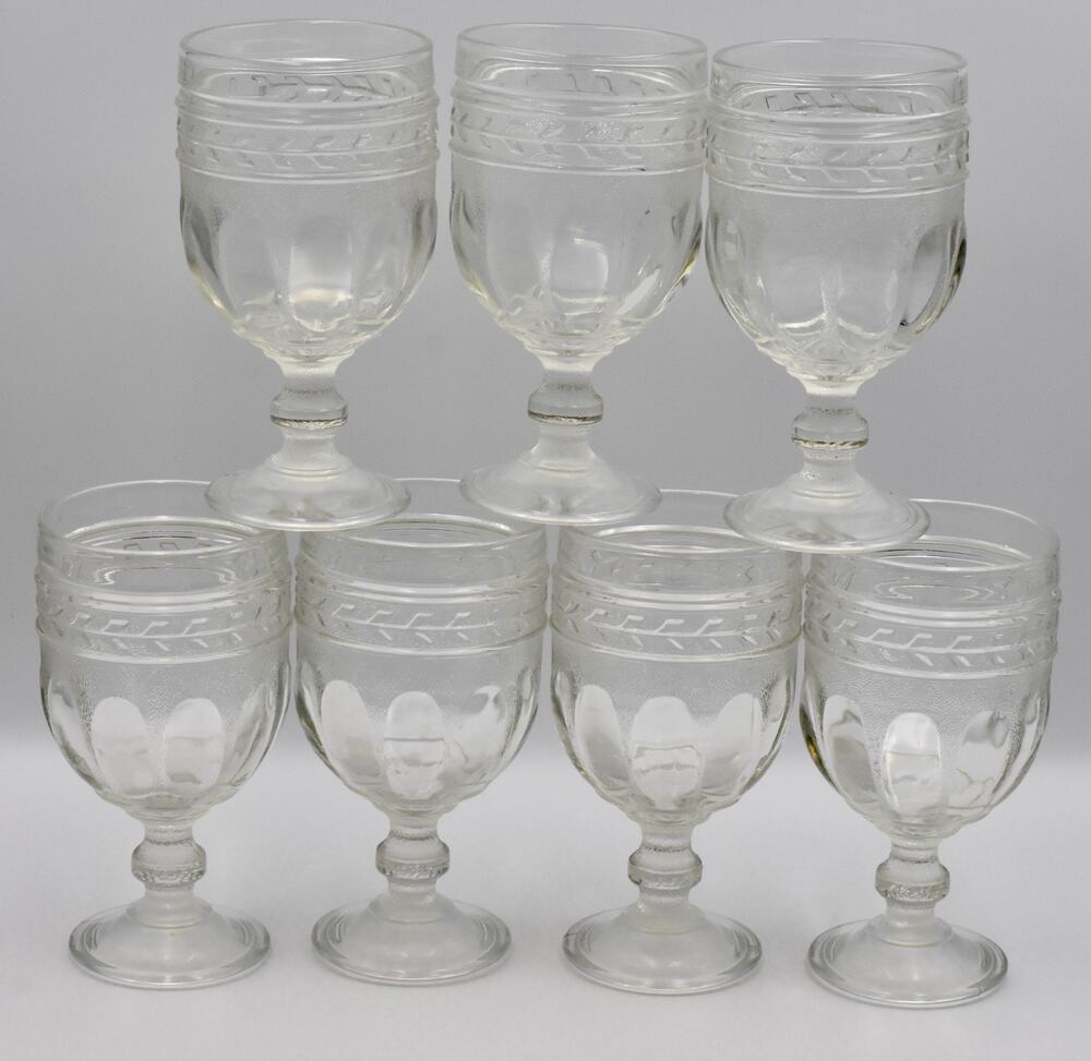 Antique c.1800 EAPG Glass Stippled Ovals Banded Arrow Wine Tea Water Goblets - 7